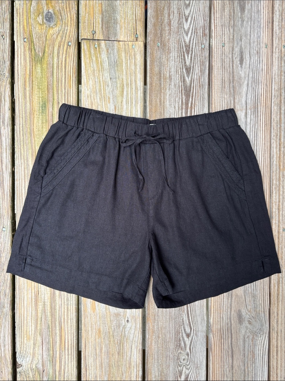 BRIGGS | Black Pull-on Lightweight‎ Linen Blend Relaxed Fit Shorts | Size M